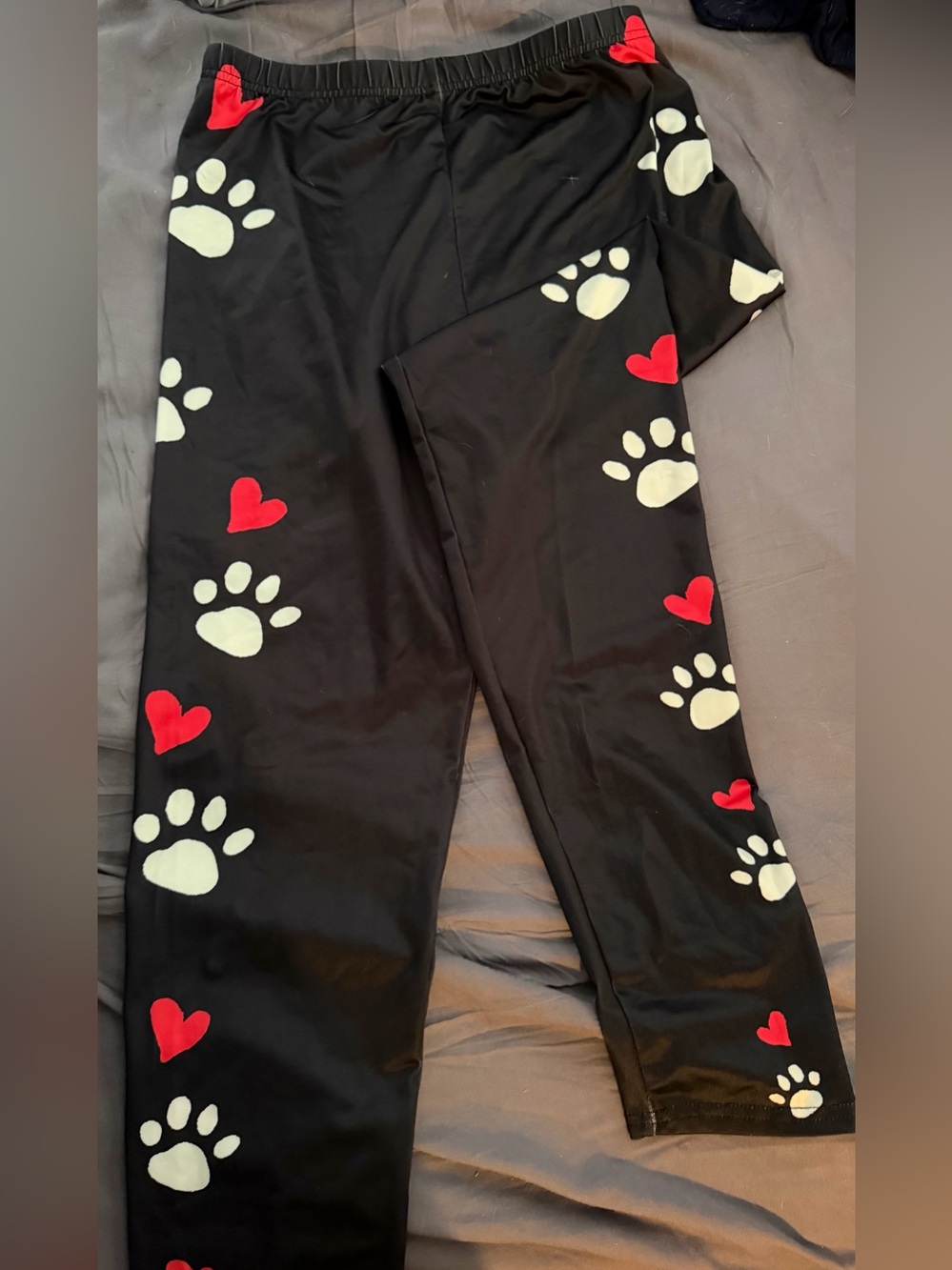 Black Leggings with White Paw Prints & Red Hearts